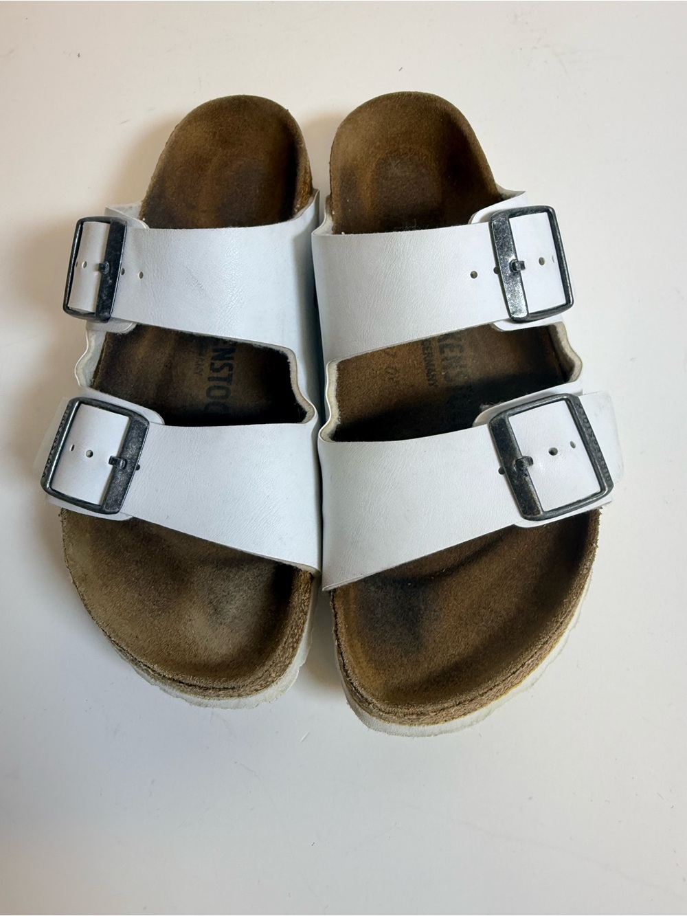 Birkenstock White Double-Strap Sandals with Metal Buckles Women’s Size 38 US 7.5